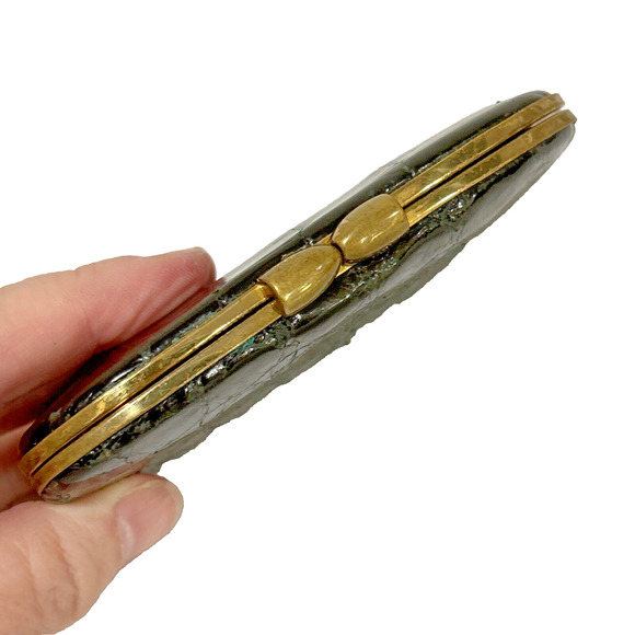 Vintage Coin Purse Black Moc Croc Leather Brass Hardware Snap Closure Wallet - Picture 3 of 9